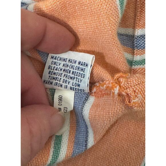 Polo Ralph Lauren Polo Shirt Mens Large Orange Stripe Custom Fit Green Pony - Picture 9 of 11